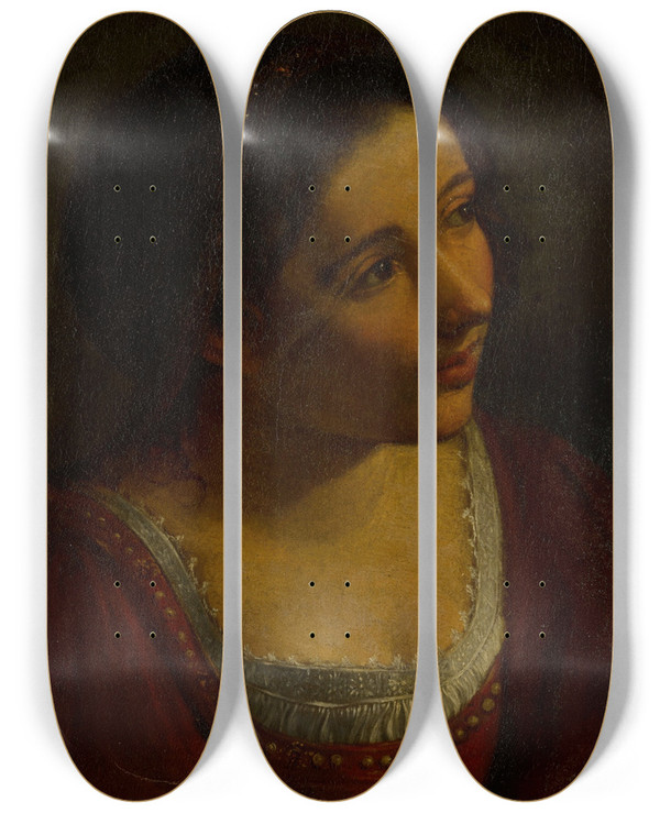 Triptych art skateboard deck of Angelo Caroselli Bust Of A Woman by Angelo Caroselli (1585-1652)