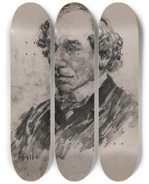 Triptych art skateboard deck of James Ensor Portrait Of A Man_9 by James Ensor (1860-1949)