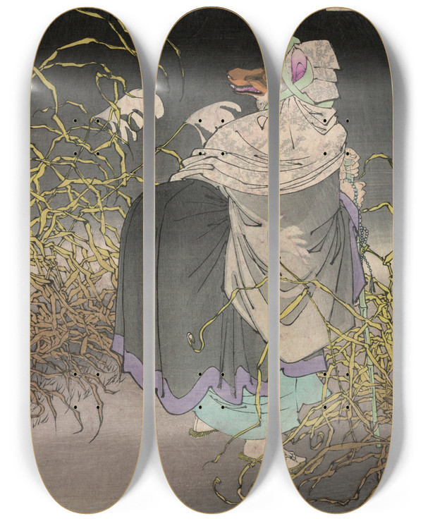 Triptych art skateboard deck of Tsukioka Yoshitoshi Konkai_1 by Tsukioka Yoshitoshi (1839-1892)