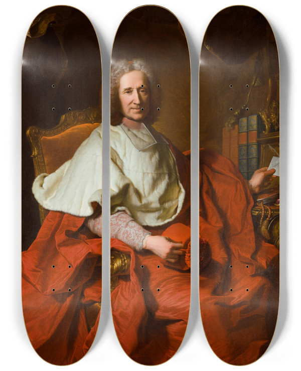 Triptych art skateboard deck of Hyacinthe Rigaud Portrait Of Cardinal Guillaume Dubois by Hyacinthe Rigaud (1659-1743)