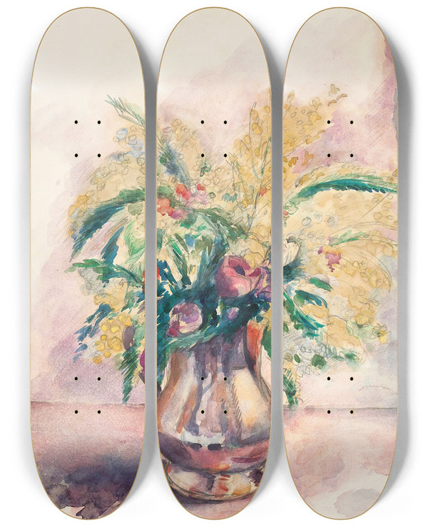 Triptych art skateboard deck of Henri Manguin Anmones Et Mimosas by Henri Manguin (1874-1949)