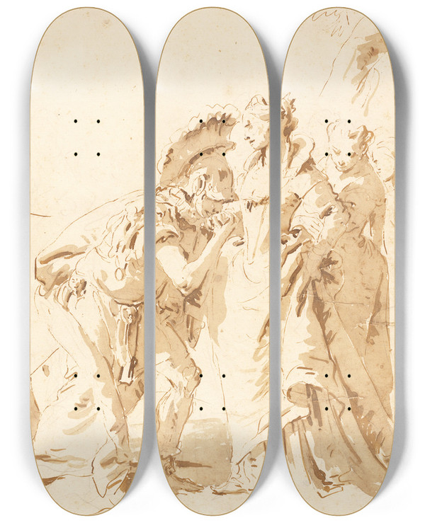 Triptych art skateboard deck of Giovanni Battista Tiepolo The Meeting Of Antony And Cleopatra_1 by Giovanni Battista Tiepolo (1696-1770)