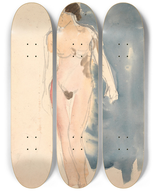 Triptych art skateboard deck of Karl Isakson Stende Kvindelig Model by Karl Isakson (1878-1922)