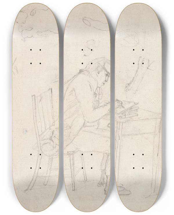 Triptych art skateboard deck of Dr Thomas Monro Thomas Hearne Sketching At A Table by Dr Thomas Monro (1759-1833)
