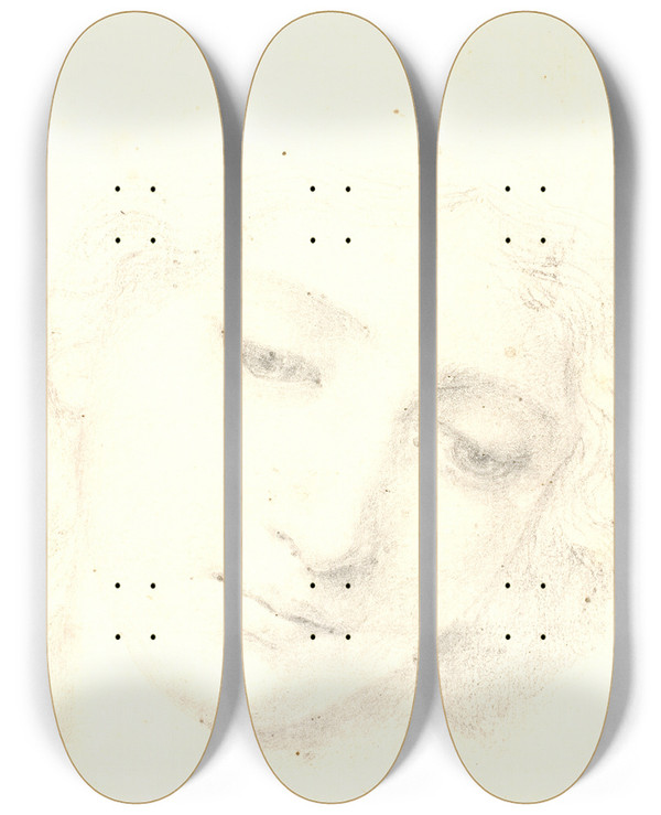 Triptych art skateboard deck of Christian Gottlieb Kratzensteinstub Hoved Af En Engel by Christian Gottlieb Kratzenstein Stub 2 (1783-1816)