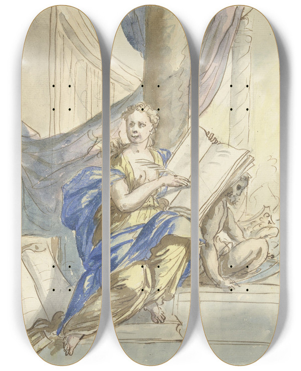 Triptych art skateboard deck of Elias Van Nijmegen Historie by Elias Van Nijmegen (1667-1755)
