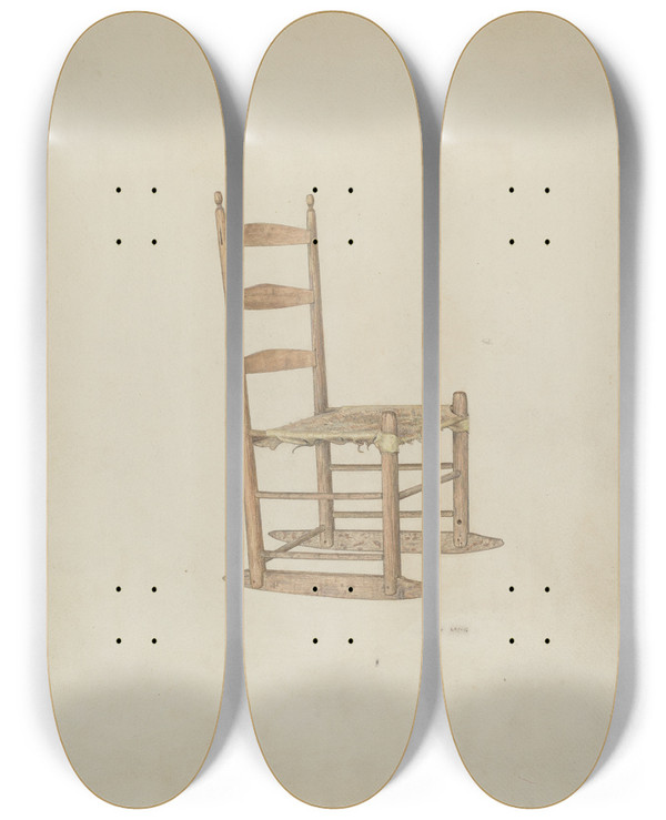 Triptych art skateboard deck of John Lang Rocking Chair by John Lang