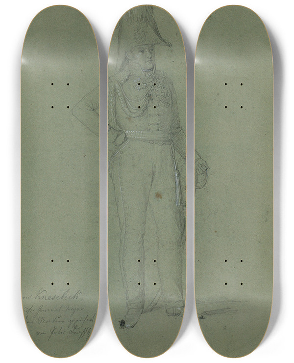Triptych art skateboard deck of Johann Peter Krafft Baron Knesebeck by Johann Peter Krafft (1780-1856)