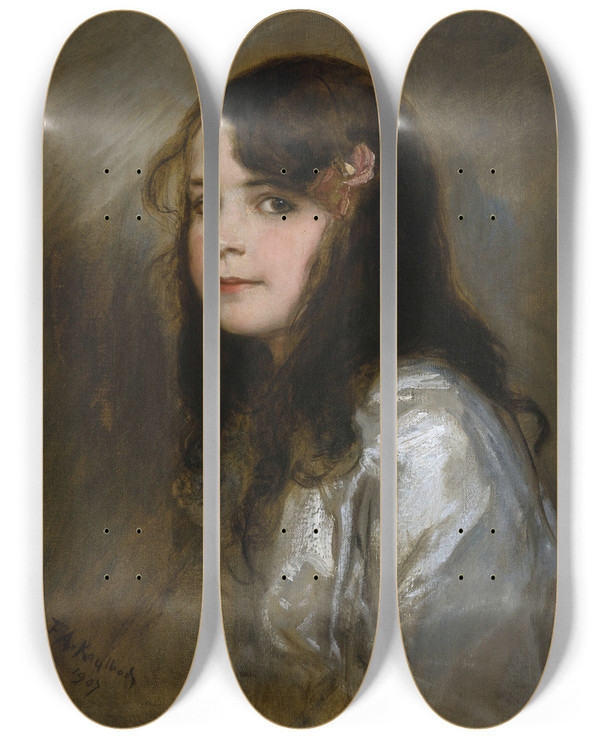Triptych art skateboard deck of Friedrich August Von Kaulbach Bildnis Der Tochter Hedda by Friedrich August Von Kaulbach (1850-1920)