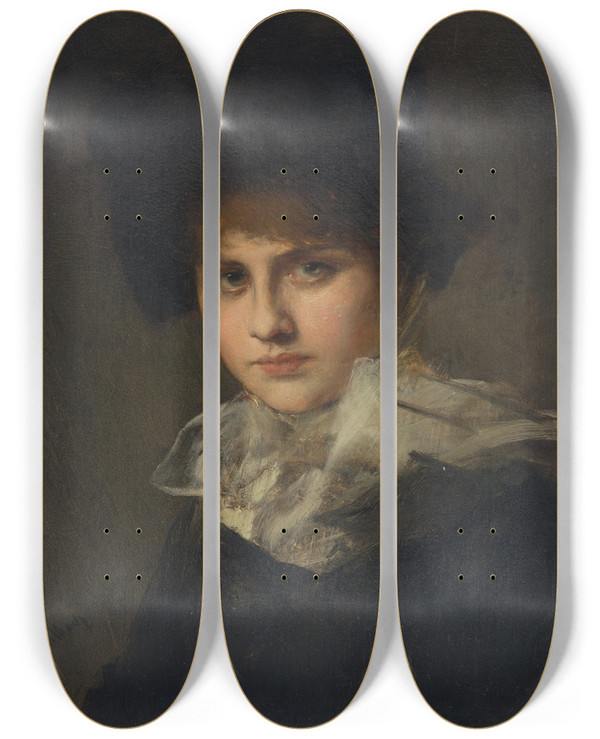 Triptych art skateboard deck of Friedrich August Von Kaulbach Damenbildnis by Friedrich August Von Kaulbach (1850-1920)