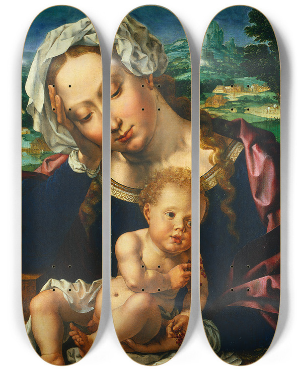 Triptych art skateboard deck of Jan Gossaert Virgin And Child In A Landscape by Jan Gossaert (1478-1532)