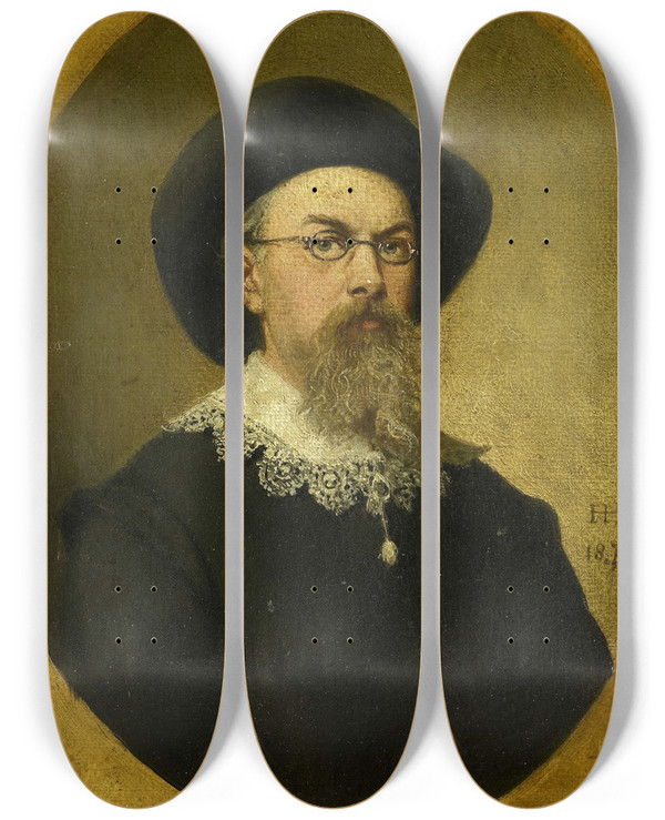 Triptych art skateboard deck of Hendrik Hollander Self Portrait by Hendrik Hollander (1823-1884)