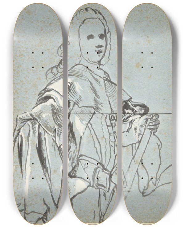 Triptych art skateboard deck of Carl Gustaf Pilo Studie Til Et Portrt Formentlig Af Ag Moltke by Carl Gustaf Pilo (1711-1793)