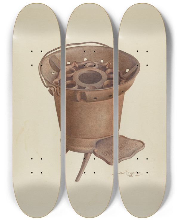 Triptych art skateboard deck of Sarkis Erganian Brazier by Sarkis Erganian