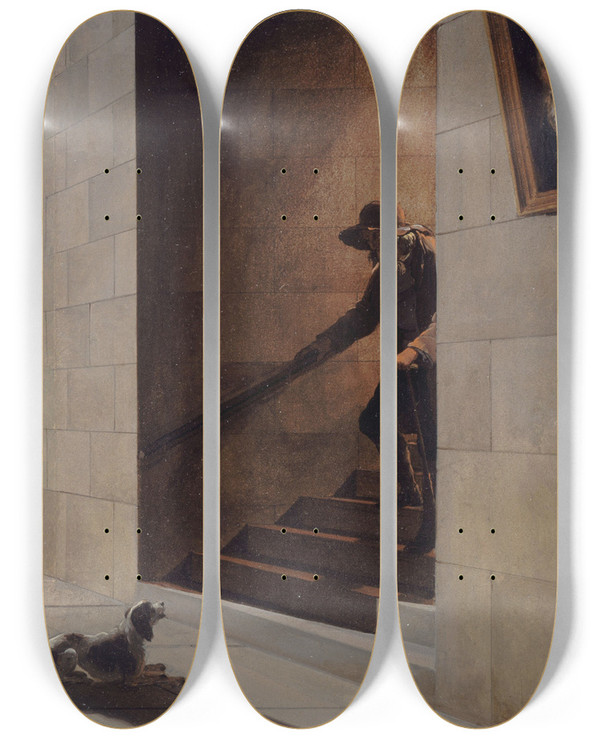 Triptych art skateboard deck of Louis Lopold Boilly La Descente De Lescalier by Louis Leopold Boilly (1761-1845)