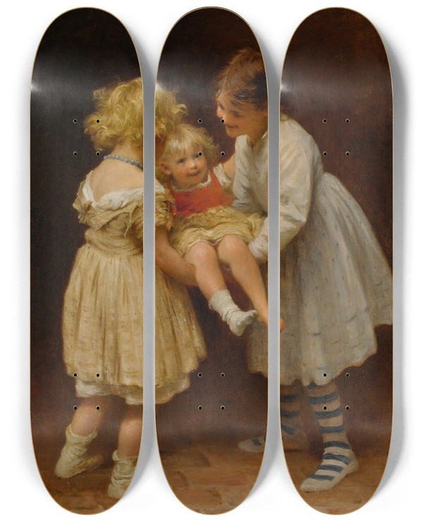 Triptych art skateboard deck of John Morgan Children At Play by John Morgan (1822-1885)