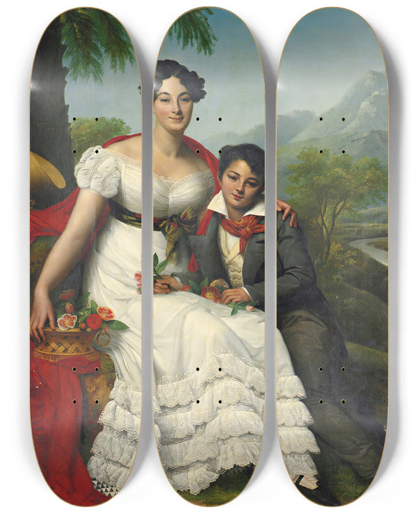 Triptych art skateboard deck of August Riedel Portrait Of A Lady And Her Son by August Riedel (1799-1883)