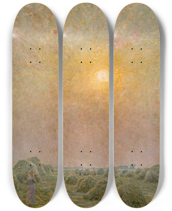 Triptych art skateboard deck of Emile Claus Sunset by Emile Claus (1849-1924)