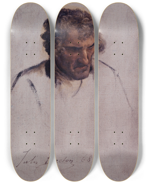 Triptych art skateboard deck of Jules Breton Tte De Breton Tude Pour Le Pardon by Jules Breton (1827-1906)