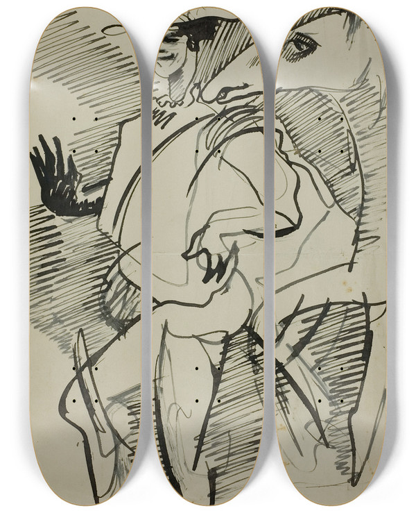 Triptych art skateboard deck of Anders Zorn Man With Horse by Anders Zorn (1860-1920)