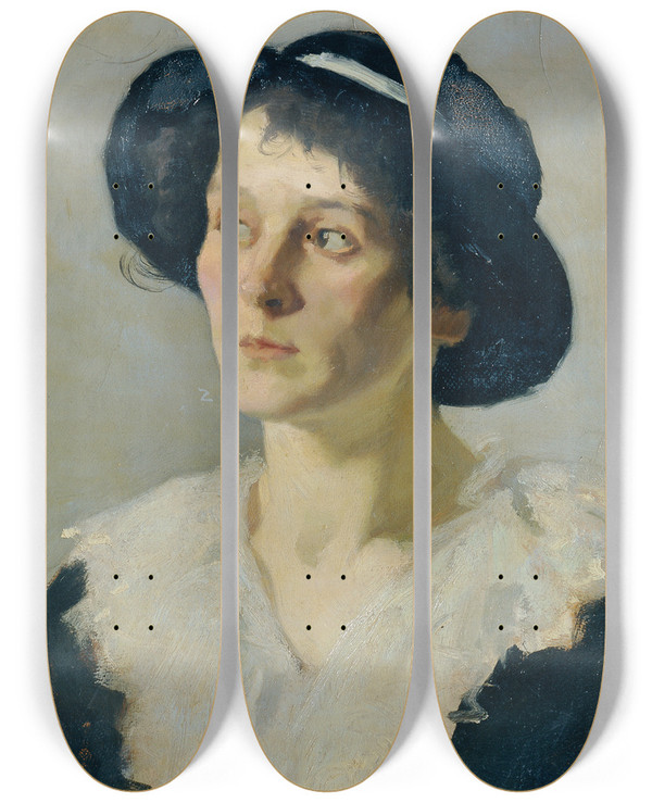 Triptych art skateboard deck of Josef Wawra Dame Mit Schwarzem Hut by Josef Wawra (1893-1935)