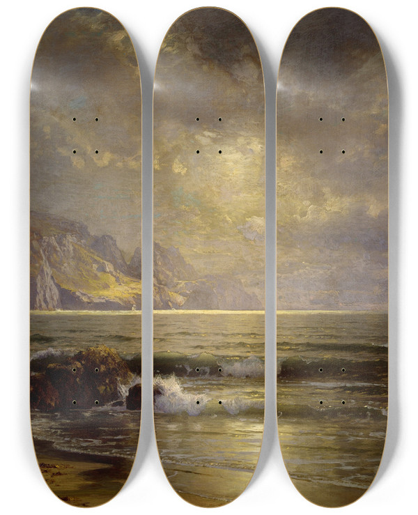 Triptych art skateboard deck of William Trost Richards Seascape_2 by William Trost Richards (1833-1905)