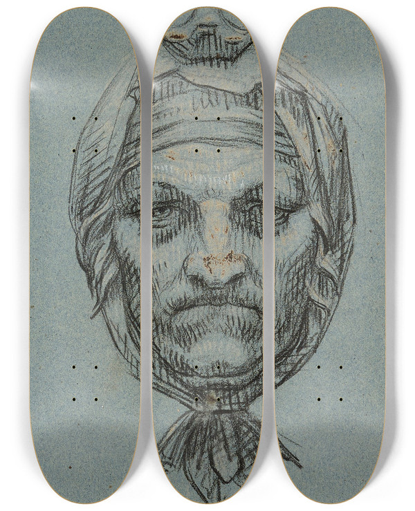 Triptych art skateboard deck of Pierrepaul Prudhon La Vieillesse by Pierre-Paul Prud'hon (1758-1823)