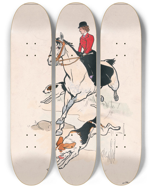 Triptych art skateboard deck of George Reiter Brill Full Cry by George Reiter Brill (1867-1918)