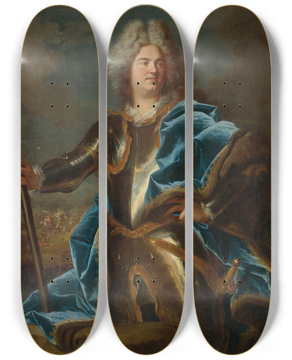 Triptych art skateboard deck of Hyacinthe Rigaud Portrait Of A Man Traditionally Called Claude Louis Hector Duc De Villars 16531734 by Hyacinthe Rigaud (1659-1743)