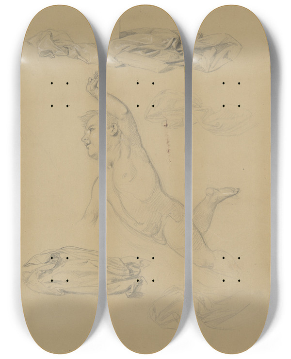 Triptych art skateboard deck of Jzef Simmler Szkice Puttw I Draperii Do Plafonu Pochd Weselny Amora I Psyche_2 by Jozef Simmler (1823-1868)