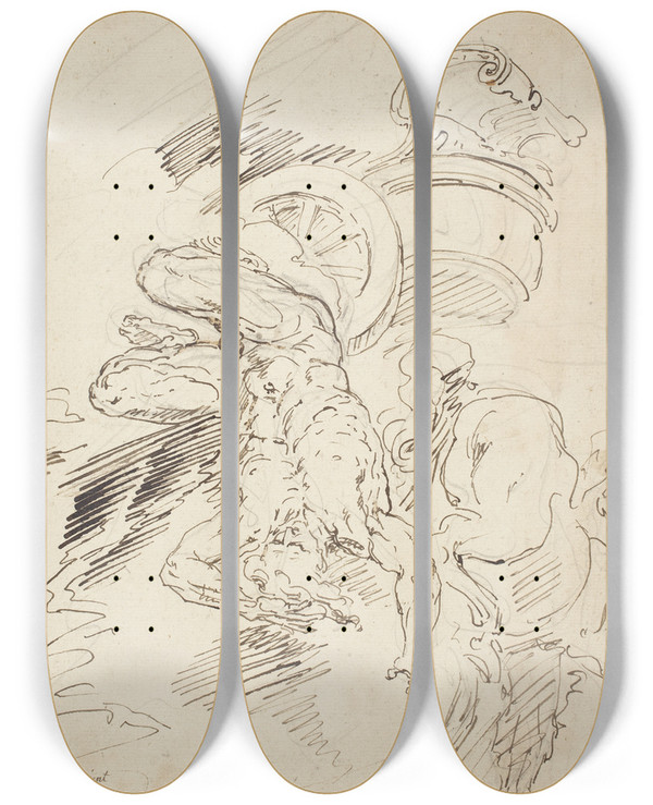 Triptych art skateboard deck of Raymond Lafage The Fall Of Phaeton by Raymond Lafage (1656-1682)