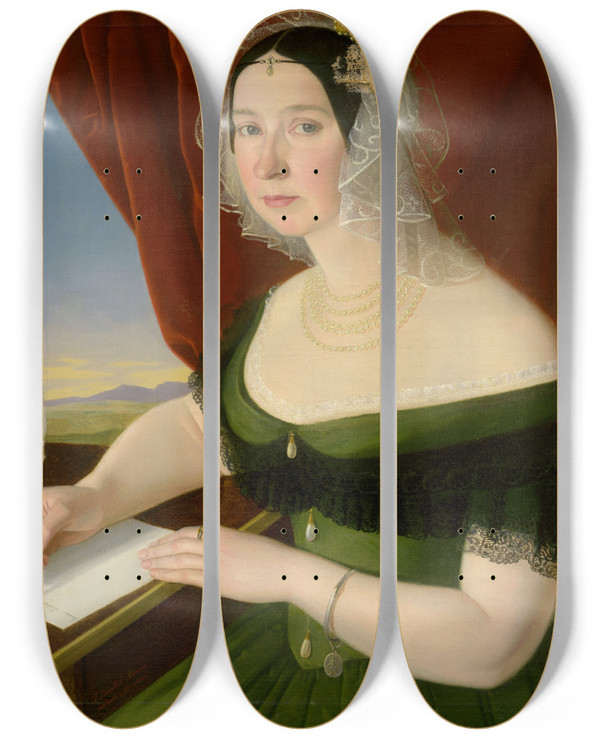 Triptych art skateboard deck of Jozef Boetech Klemens Portrait Of Ofia Brezovick From Brezovica And Vek Lomnica by Jozef Bozetech Klemens (1817-1883)