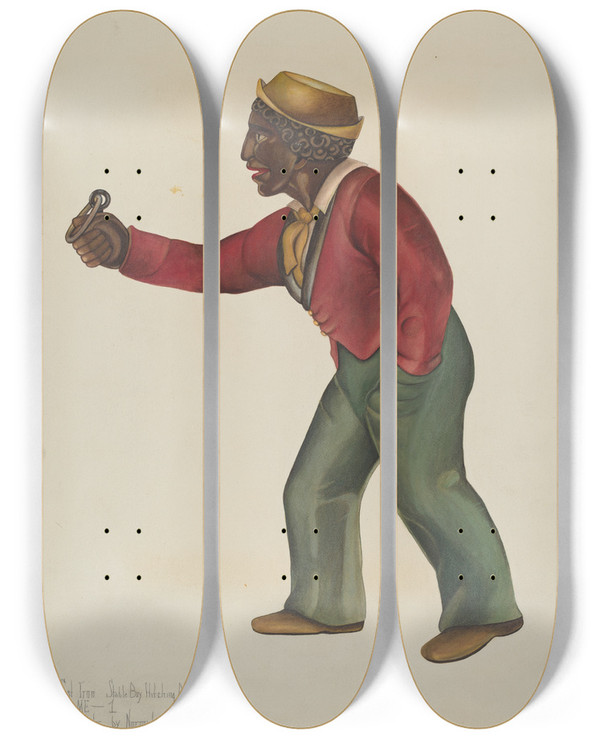 Triptych art skateboard deck of Norma Lockwood Hitching Post by Norma Lockwood