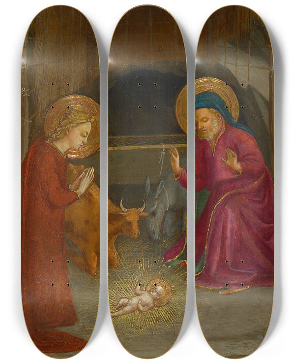 Triptych art skateboard deck of Fra Angelico The Nativity by Fra Angelico (1400-1455)