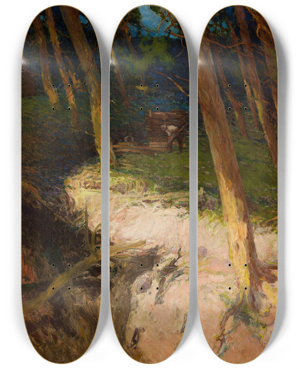 Triptych art skateboard deck of Wadysaw Wankie In The Forest by Wadysaw Wankie (1860-1925)