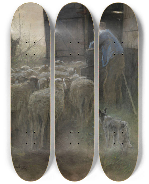 Triptych art skateboard deck of Pieter Ter Meulen Return Of The Flock Franois by Pieter Ter Meulen
