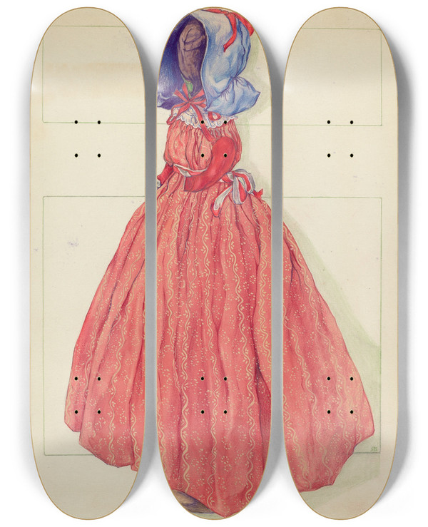 Triptych art skateboard deck of Rosa Burger Doorstop Doll_1 by Rosa Burger