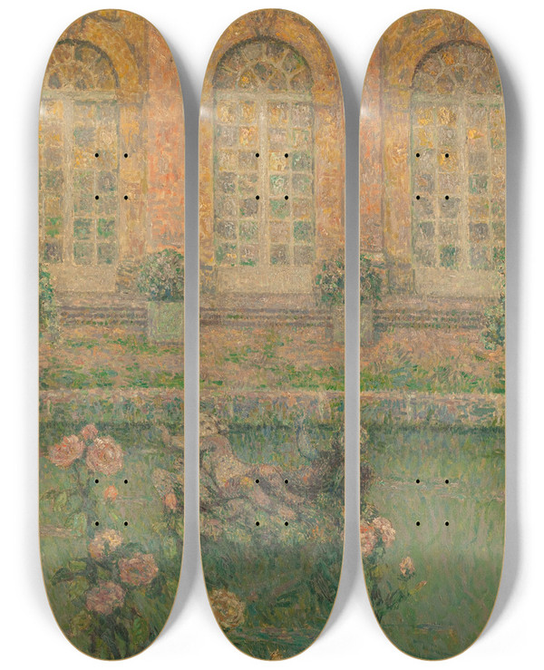 Triptych art skateboard deck of Henri Le Sidaner Roses De Trianon by Henri Le Sidaner (1862-1939)