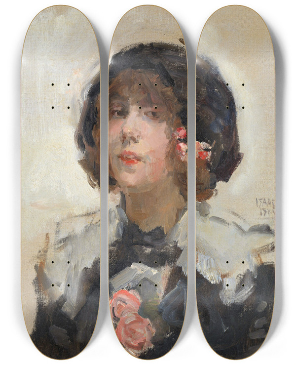 Triptych art skateboard deck of Isaac Israls Portrait Of A Woman by Isaac Israels (1865-1934)