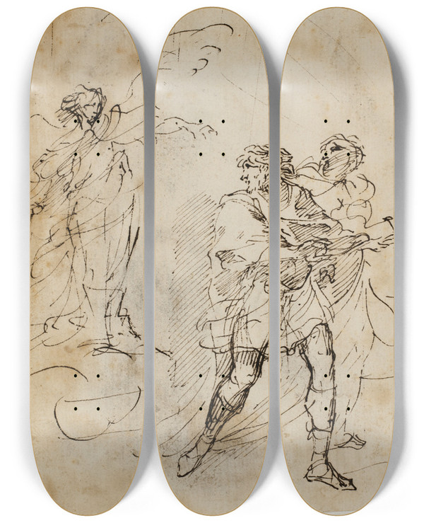 Triptych art skateboard deck of Ciro Ferri Uddrivelsesscene by Ciro Ferri (1634-1689)