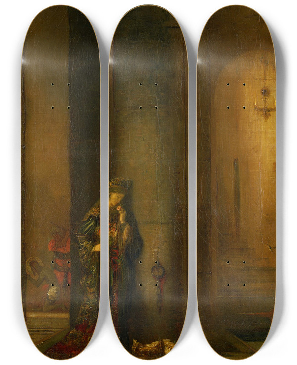 Triptych art skateboard deck of Gustave Moreau Salome At The Prison by Gustave Moreau (1826-1898)