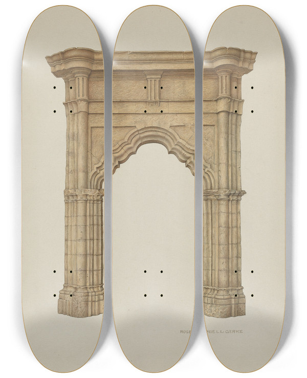 Triptych art skateboard deck of Rose Campbellgerke Archway by Rose Campbell Gerke (1882)
