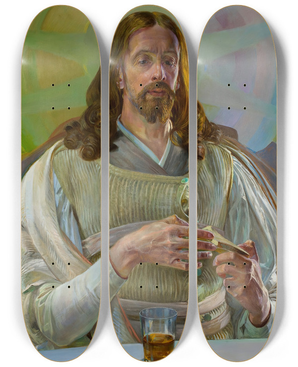 Triptych art skateboard deck of Jacek Malczewski Christ In Emmaus Central Section Of The Triptych by Jacek Malczewski (1854-1929)