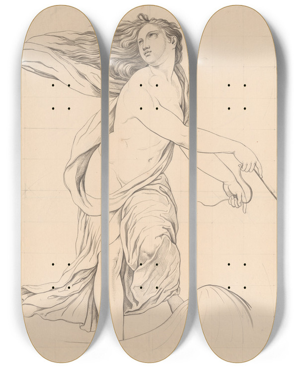 Triptych art skateboard deck of David Humbert De Superville Galathea by David Humbert De Superville (1770-1849)