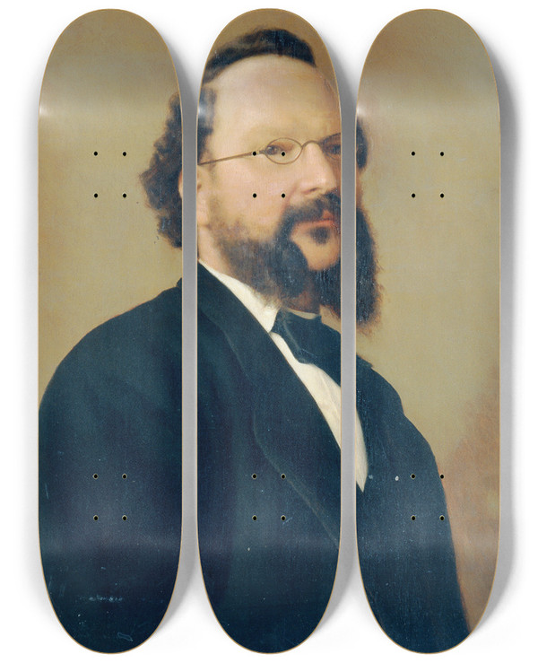 Triptych art skateboard deck of Amadeus Szekulics Der Maler Peter Johann Nepomuk Geiger by Amadeus Szekulics (1847-1927)