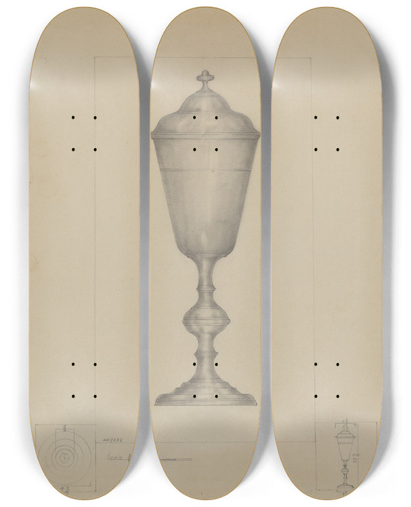 Triptych art skateboard deck of Henry Meyers Pewter Chalice_1 by Henry Meyers (20-)