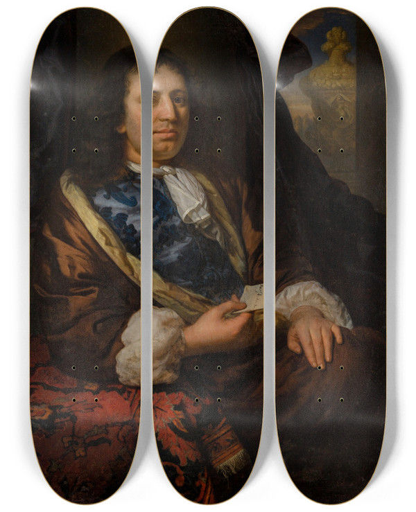 Triptych art skateboard deck of Godfried Schalcken Portret Van Johan De Bruin 16781746 by Godfried Schalcken (1643-1706)