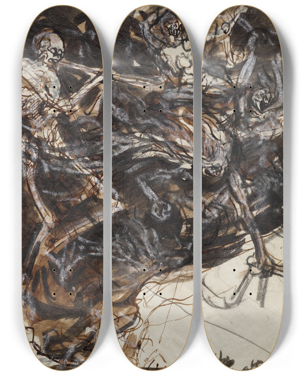 Triptych art skateboard deck of Auguste Louis Lepre La Mort Et Les Passions Fondant Sur La Terre_3 by Auguste Louis Lepere (1849-1918)