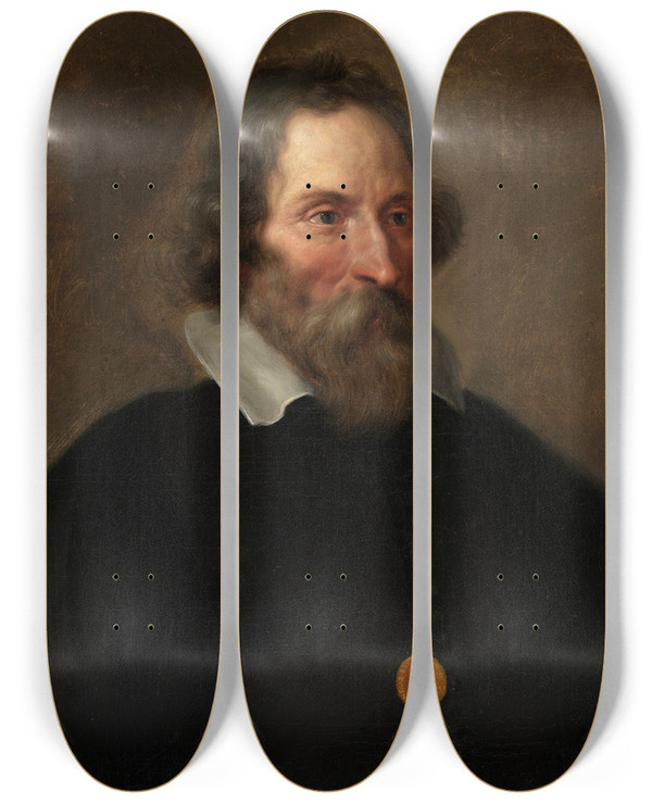 Triptych art skateboard deck of Thomas Willeboirts Bosschaert Portret Van Erycius Puteanus by Thomas Willeboirts Bosschaert (1614-1654)