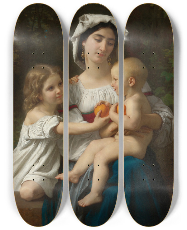 Triptych art skateboard deck of William Bouguereau Les Oranges by William Bouguereau (1825-1905)